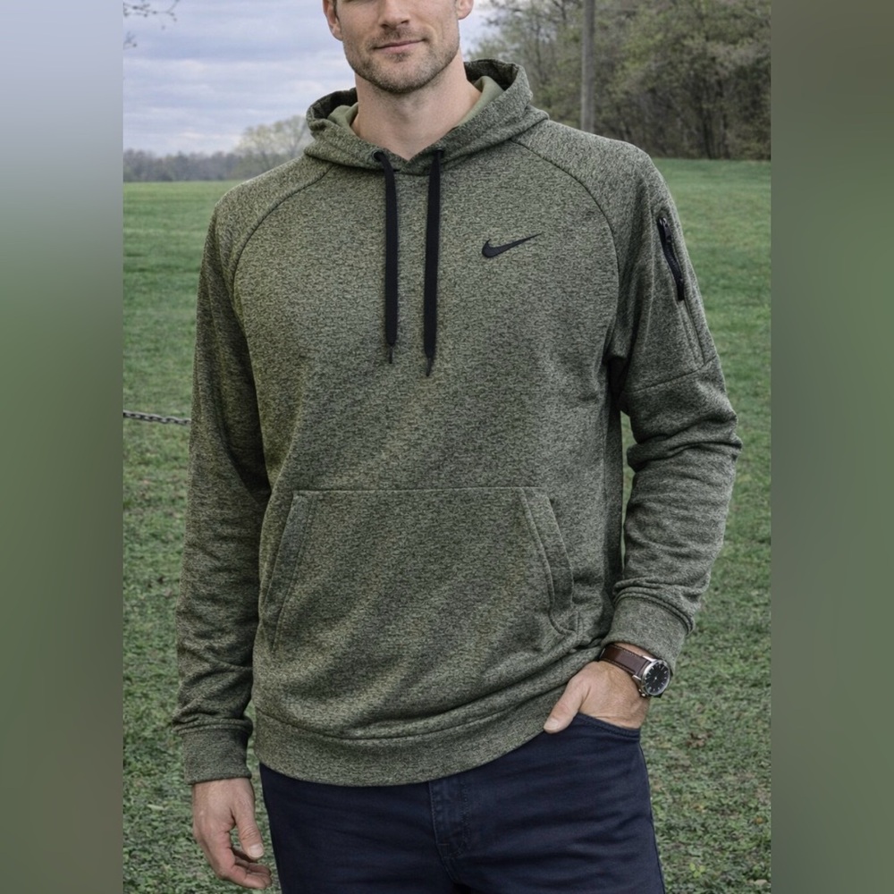 Nike Green Hoodie Therma Fit Zippered Sleeve Pocket Men's Small